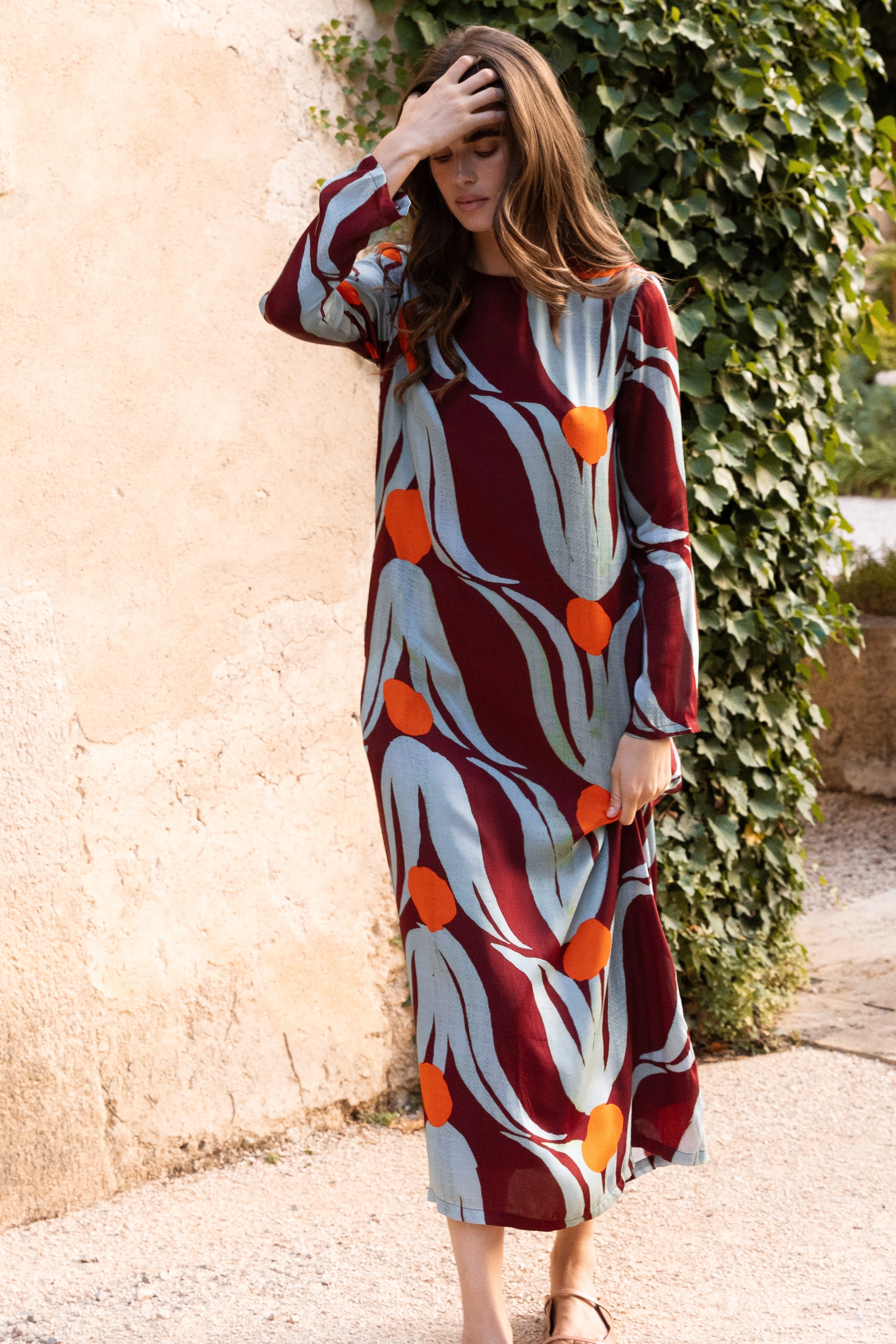 Long Sleeve Shift Maxi- Tulip Orange