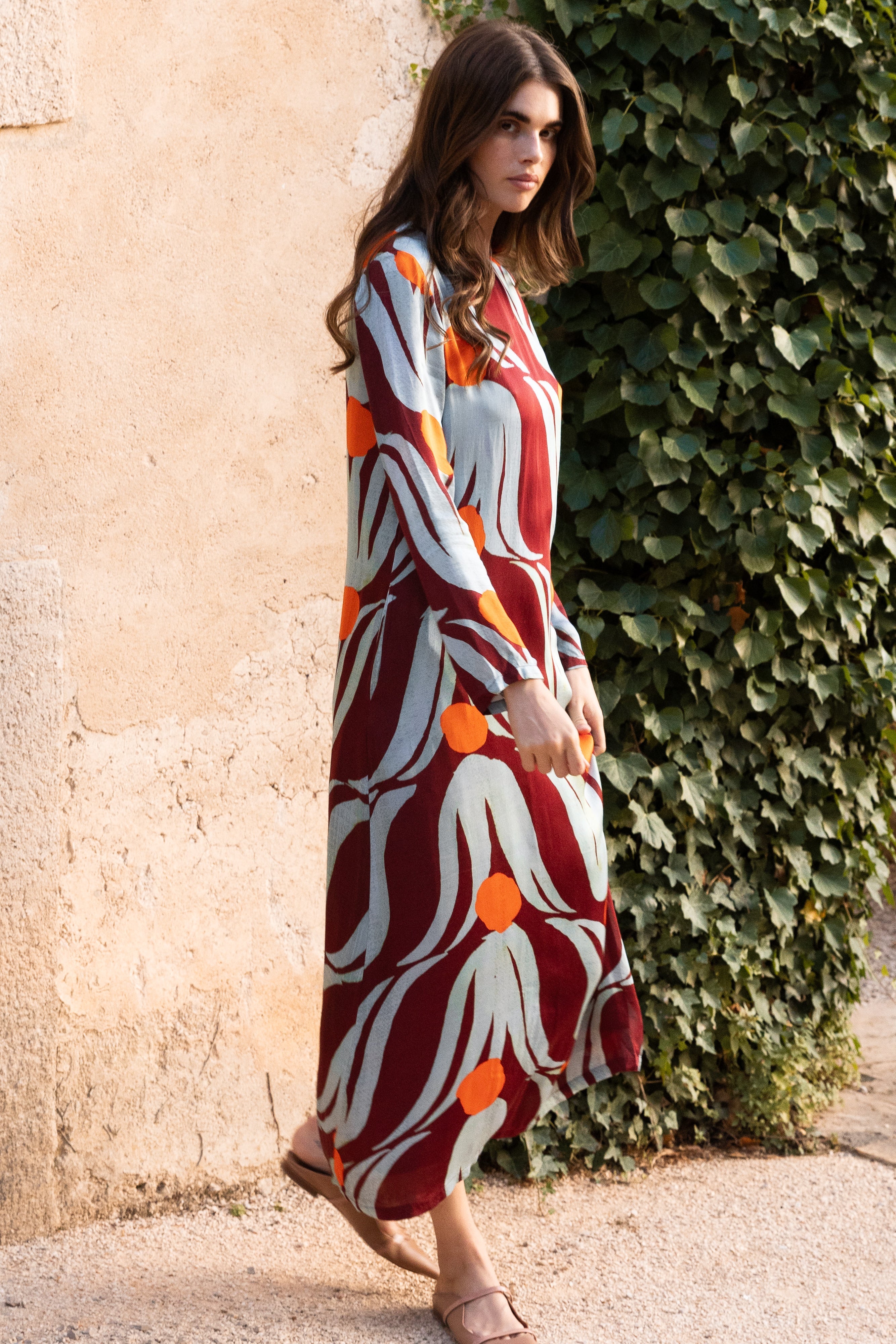 Long Sleeve Shift Maxi- Tulip Orange